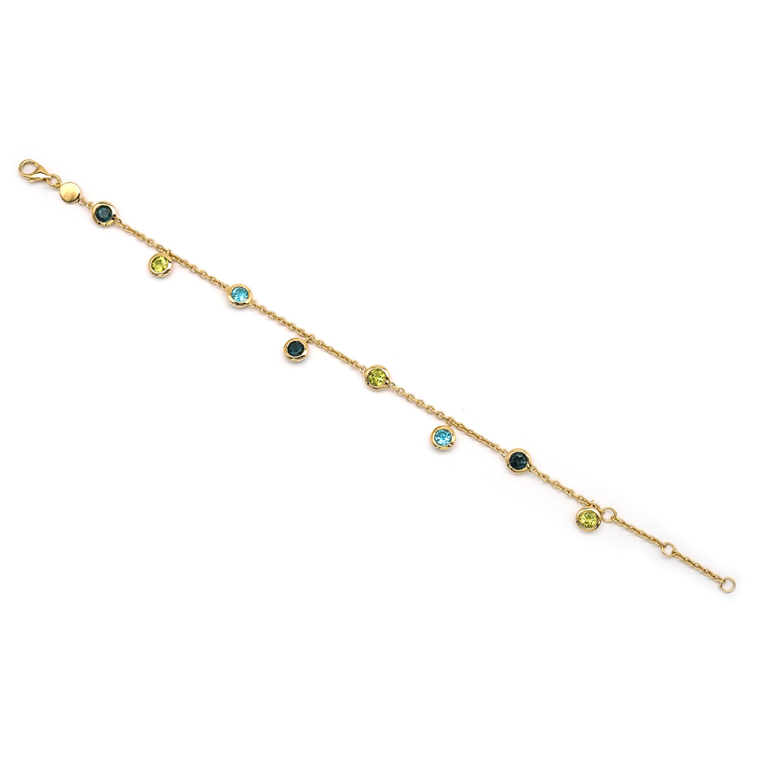 Peridot and topaz chain bracelet. Pendant bracelet with gemstones.