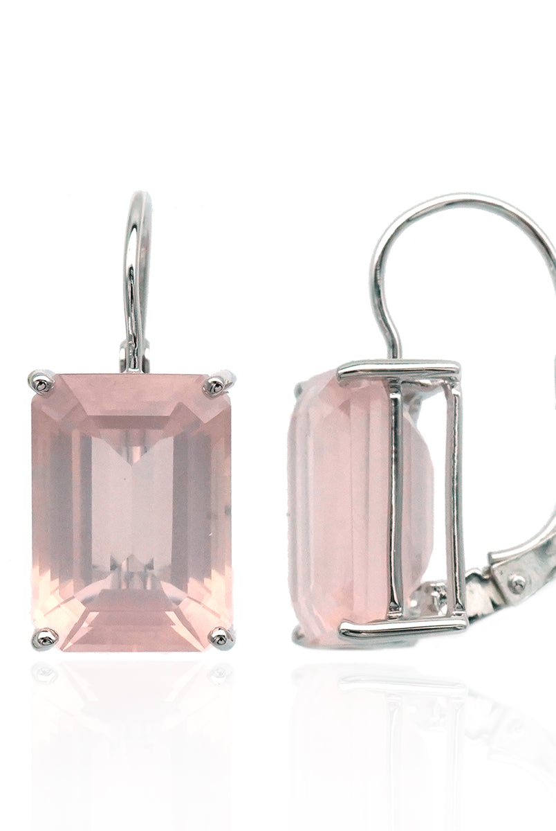 Baguette cut rose quartz earrings.
