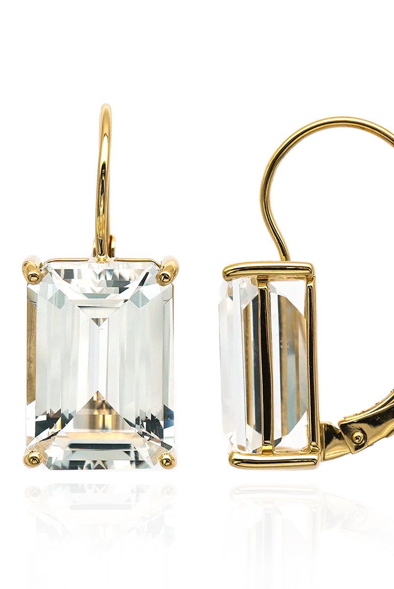 Baguette cut gemstone earrings with sparkly white topaz
