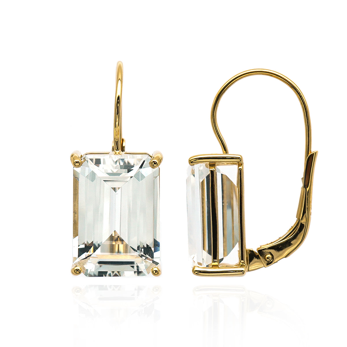 Baguette cut gemstone earrings with sparkly white topaz