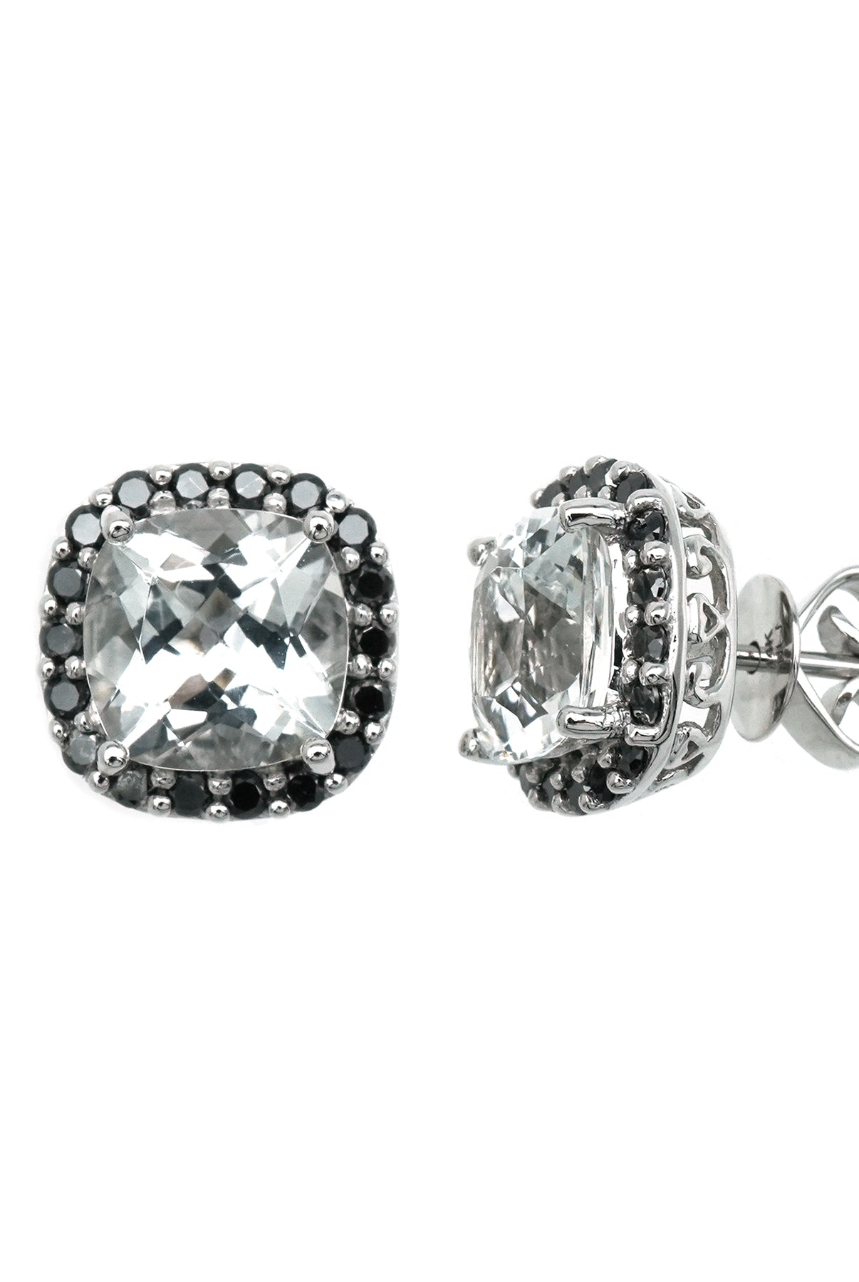 Black and white earrings with white topaz and black diamonds. Monochrome classic stud earrings.