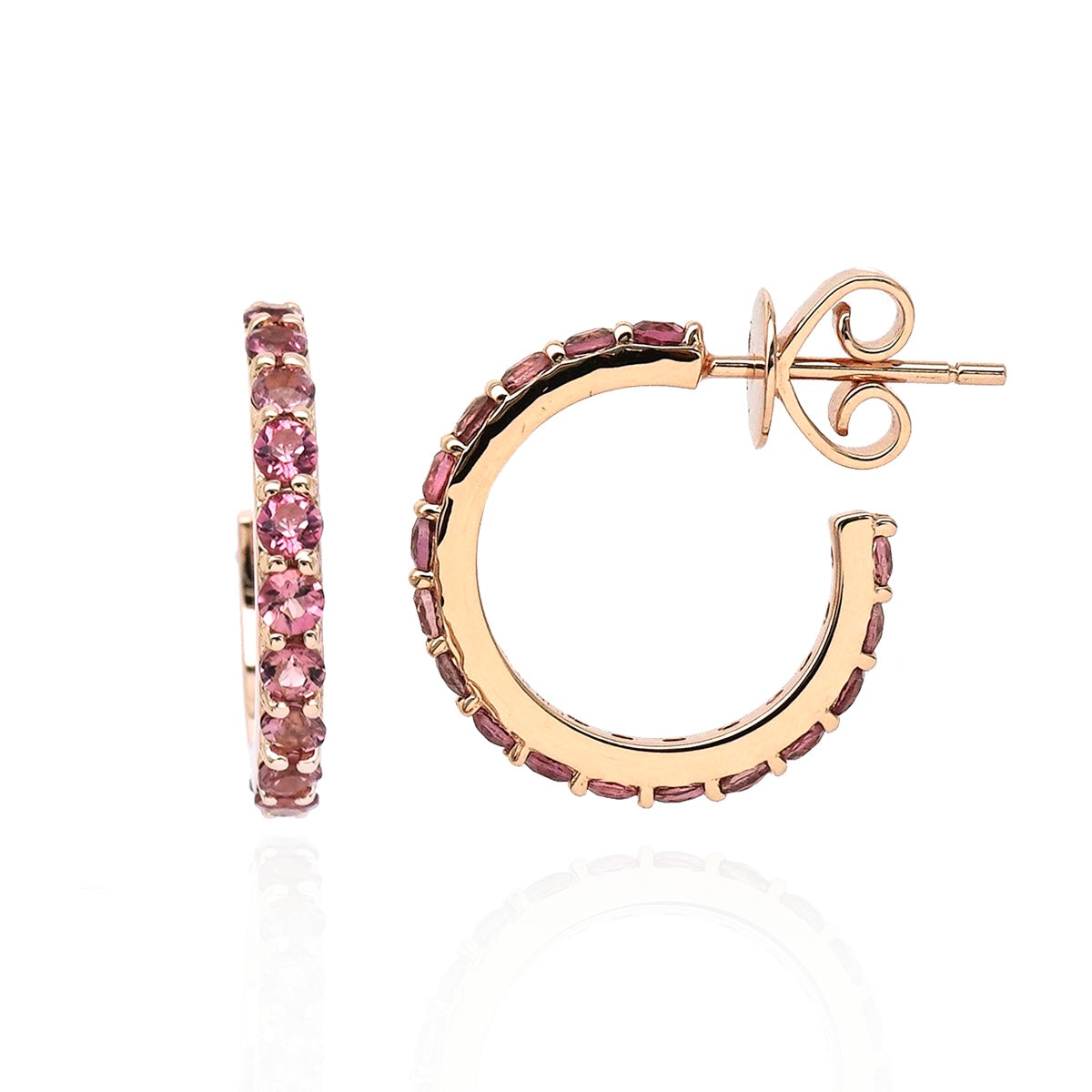 Tourmaline mini hoop earrings. Feminine and elegant pink gemstone earrings.
