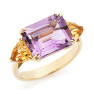 Amethyst and citrine modern cocktail ring. Gemstone ring.
