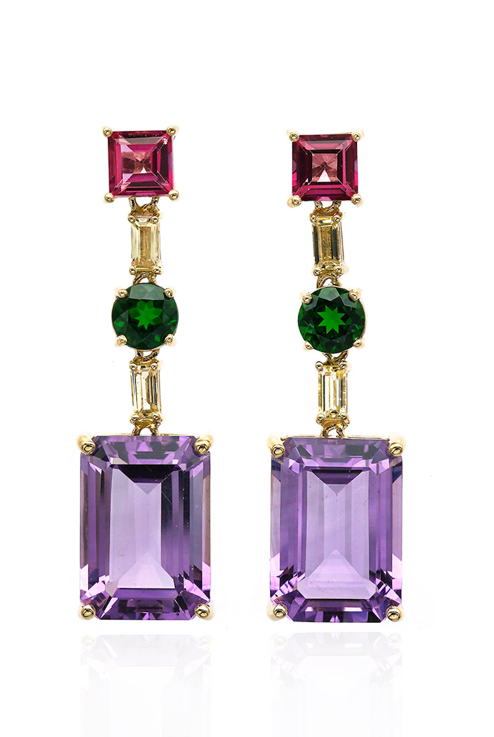 Multi-gem colourful long drop earrings perfect for fabulous summer moments! 