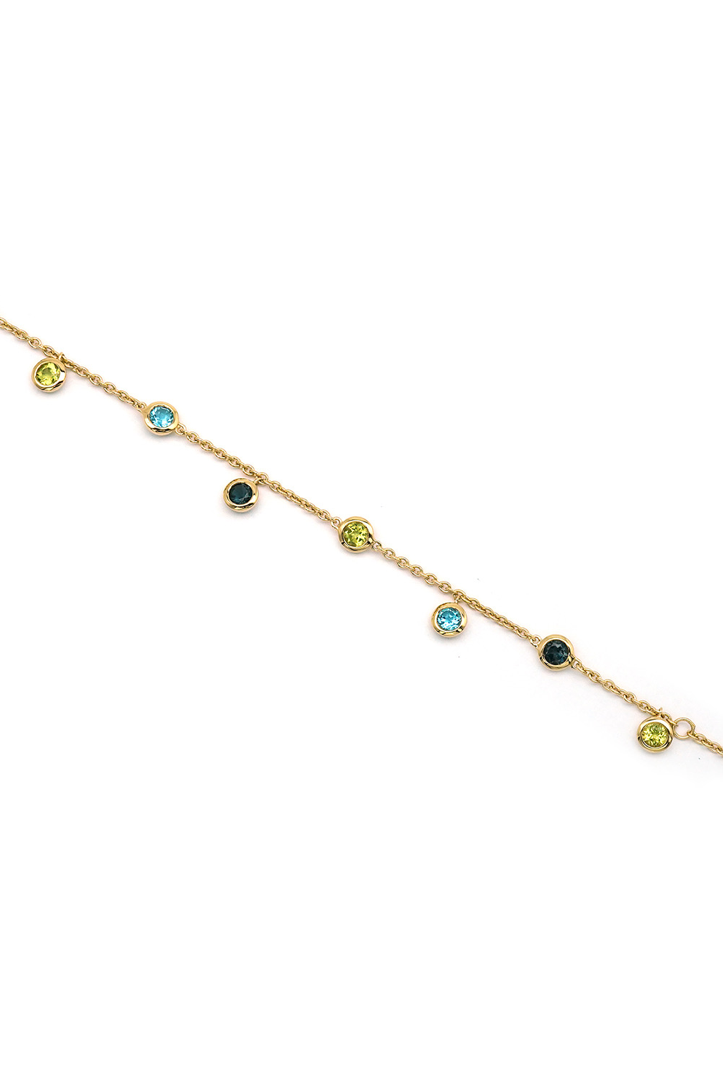Peridot and topaz chain bracelet. Pendant bracelet with gemstones.