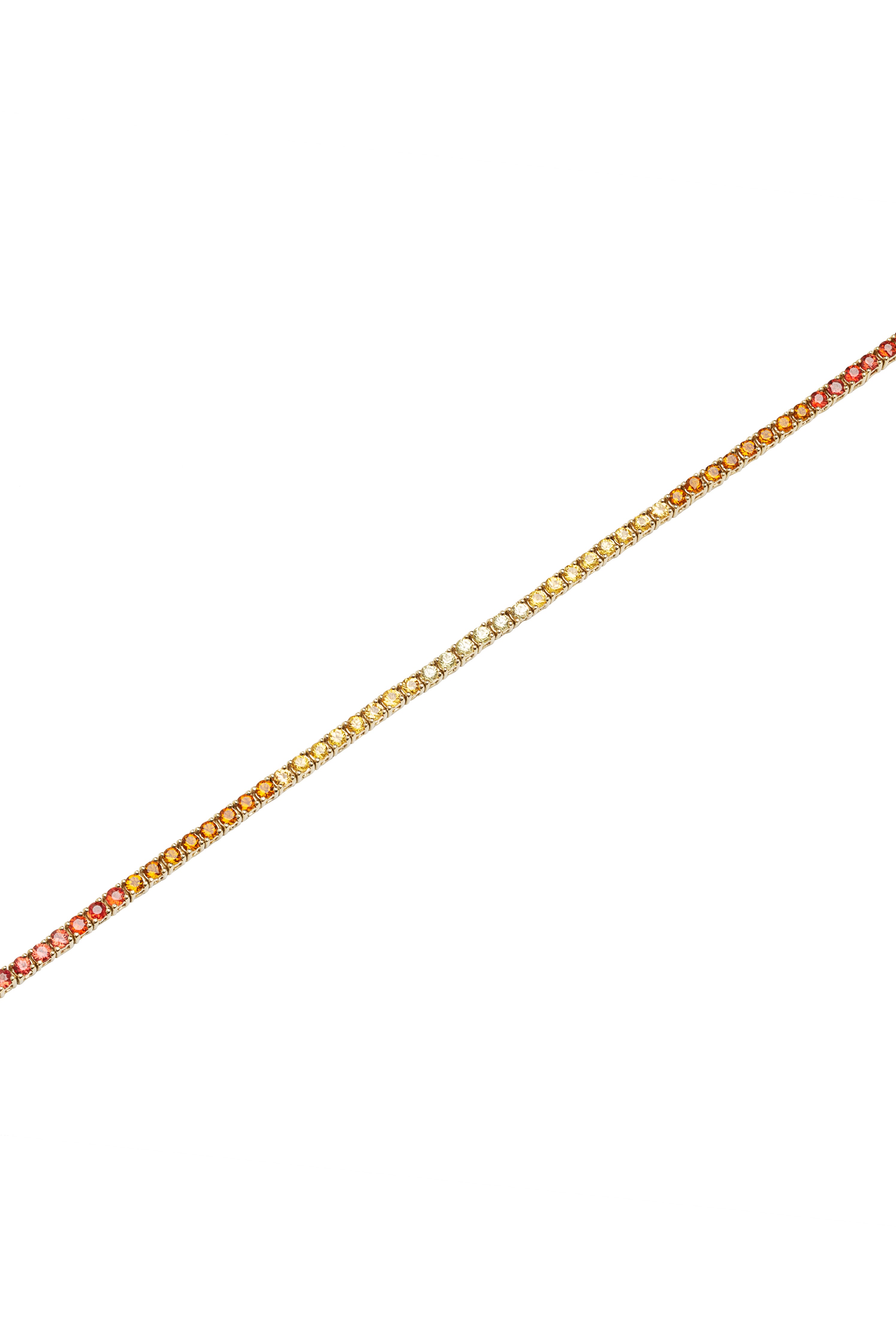 Pop yellow and orange sapphire bracelet, 14k solid yellow gold. The quintessential tennis bracelet with a bright sunny twist!  International shipping available.