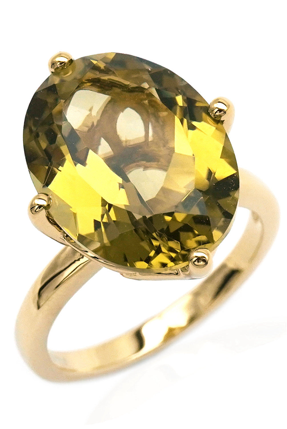 Oval cut olive quartz gemstone ring.