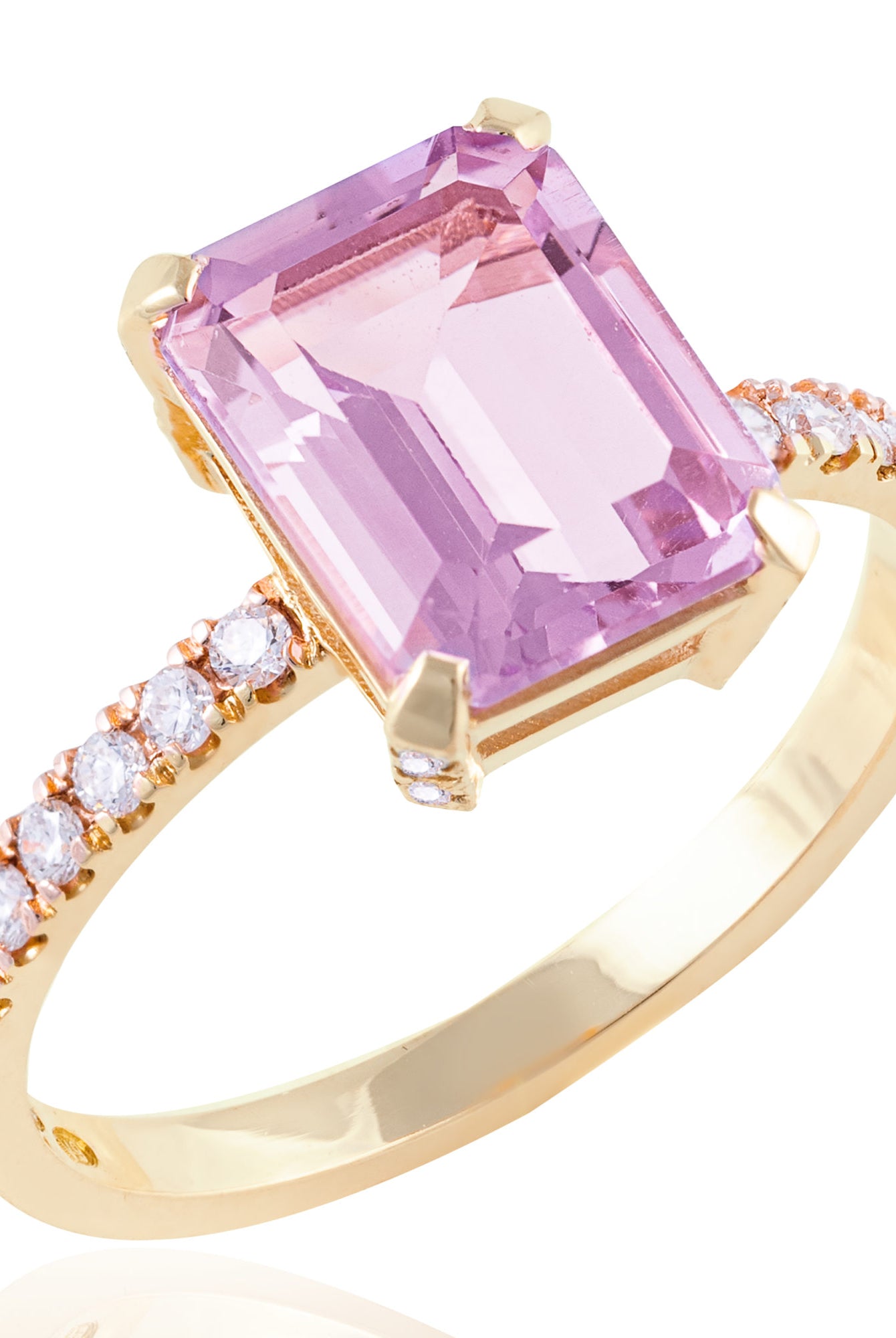 Pink amethyst and diamond ring set in 18k solid rose gold. One of a kind and handmade in Finland. 