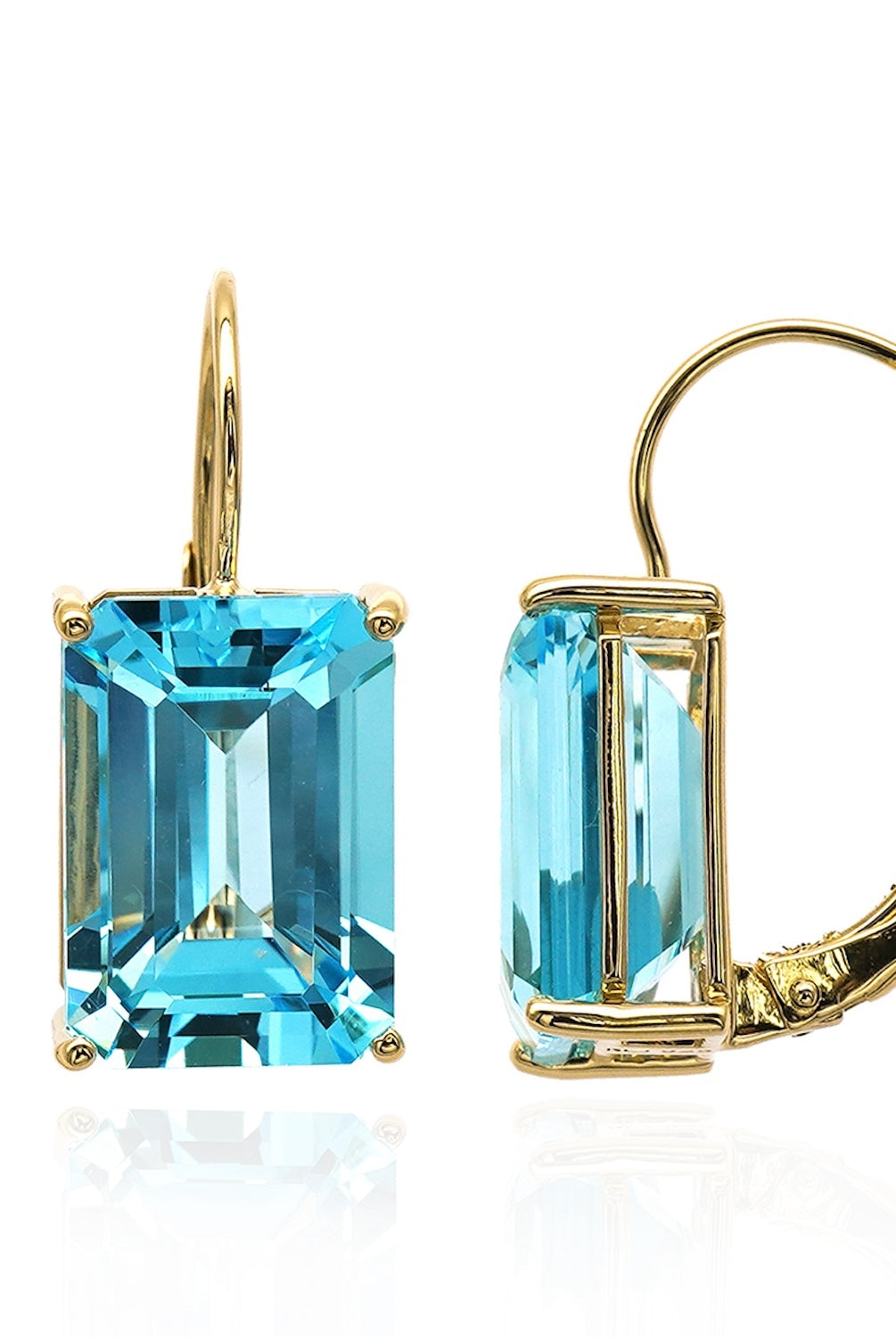 Baguette cut gemstone earrings with Swiss blue topaz