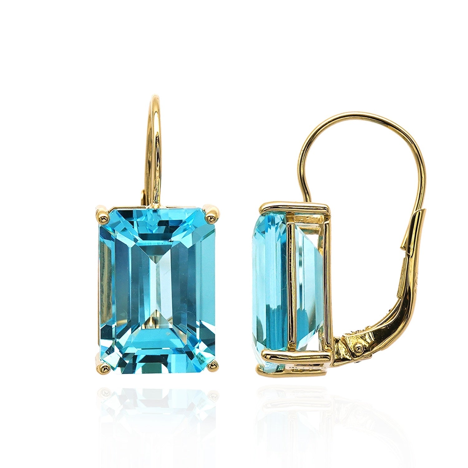 Baguette cut gemstone earrings with Swiss blue topaz