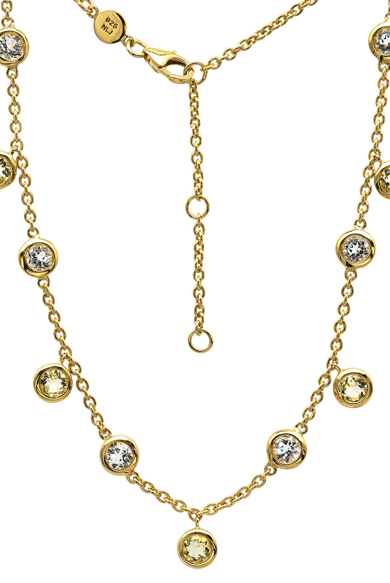 Gemstone pendant chain necklace with lemon quartz and citrine.